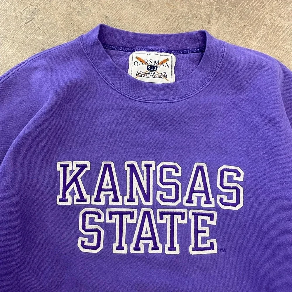 Vintage 90s Kansas State Wildcats Oarsman Purple Spellout Crewneck Sweatshirt L